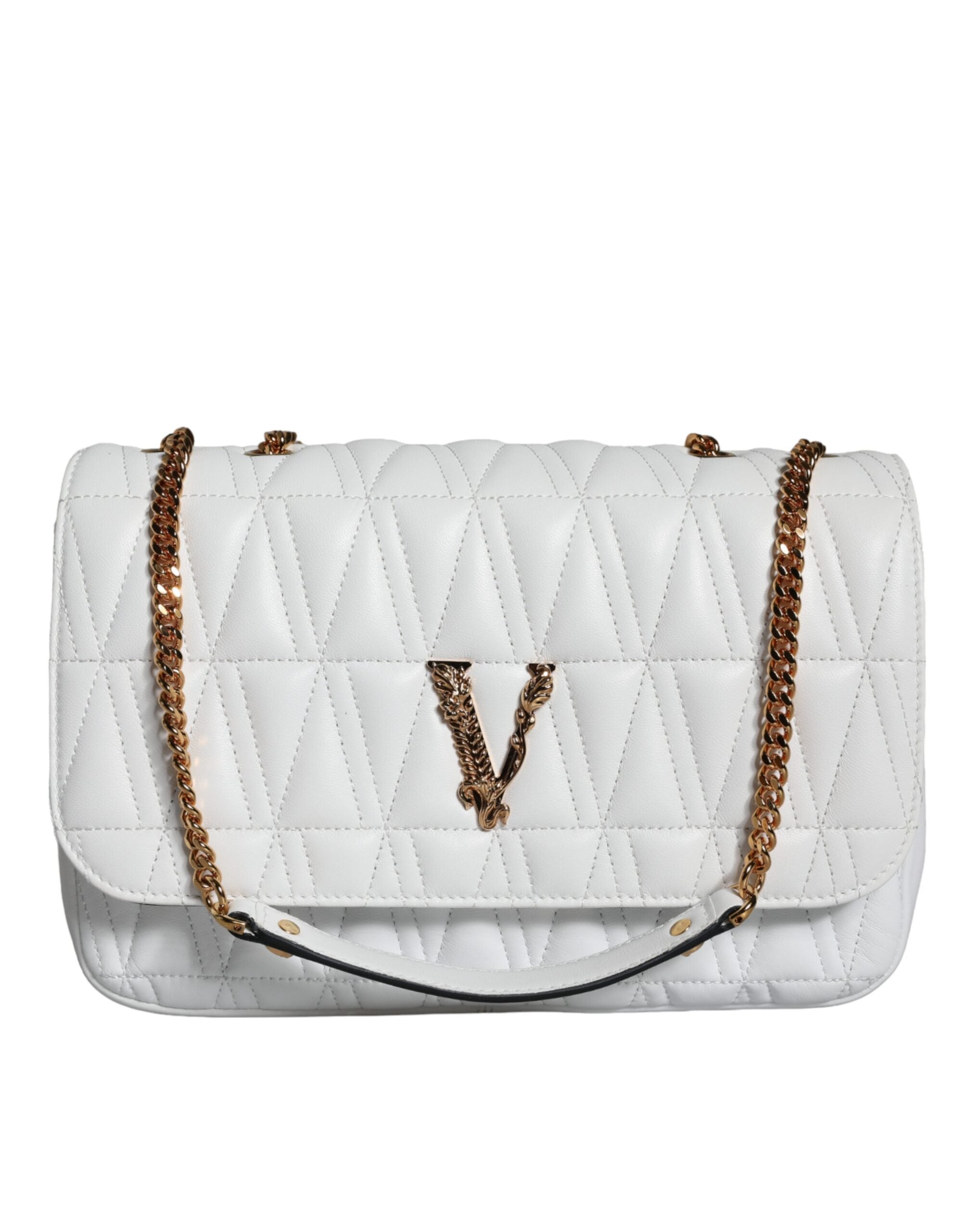 Versace Mini Shoulder Bag in White Nappa Leather, Magnetic Closure