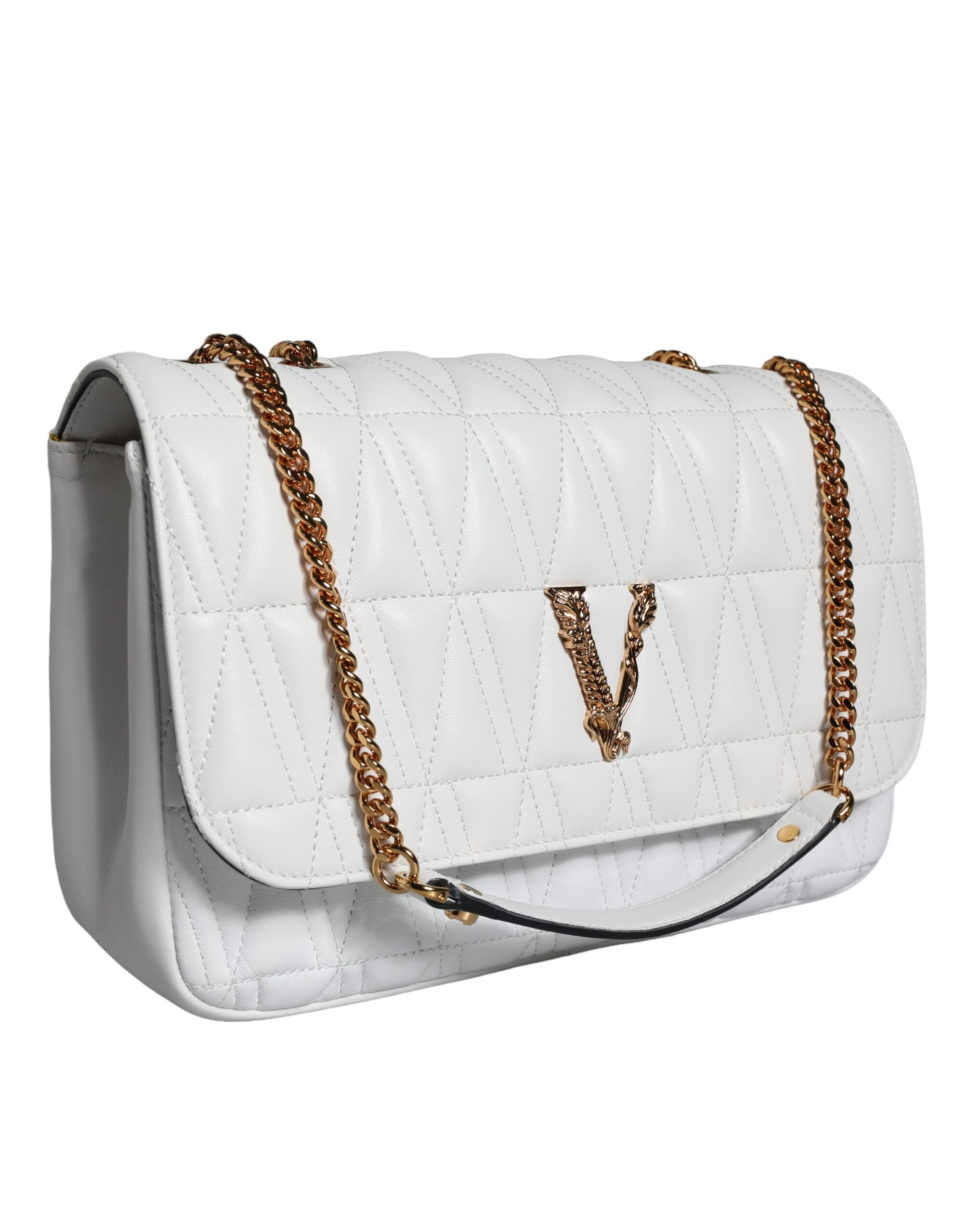 Versace Mini Shoulder Bag in White Nappa Leather, Magnetic Closure