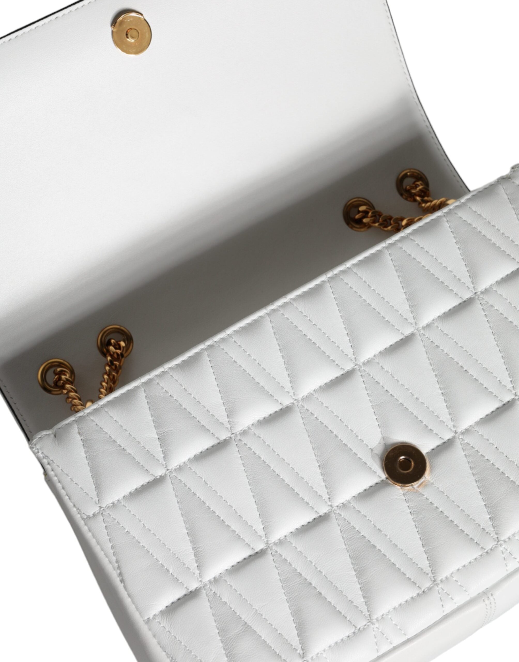Versace Mini Shoulder Bag in White Nappa Leather, Magnetic Closure