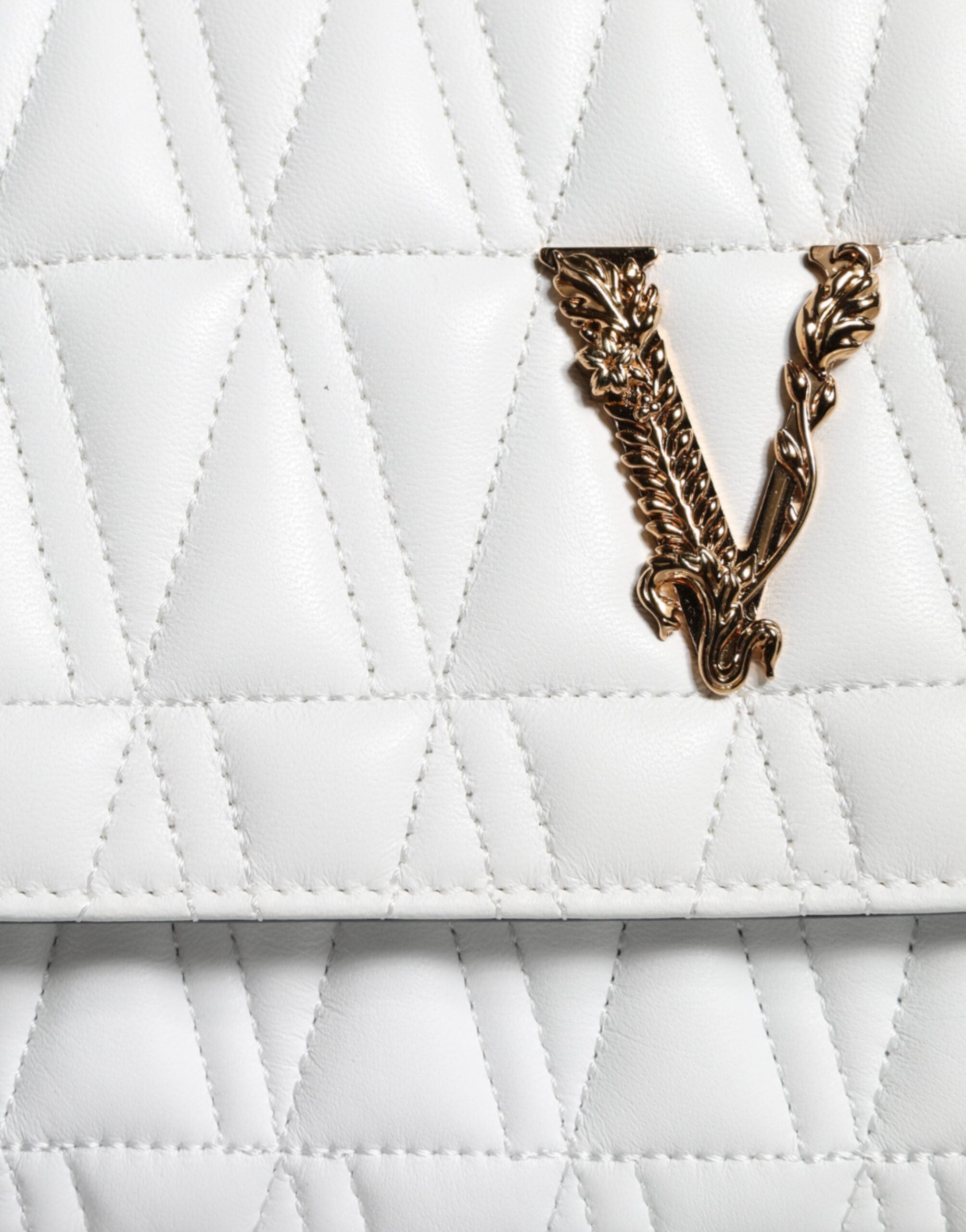 Versace Mini Shoulder Bag in White Nappa Leather, Magnetic Closure