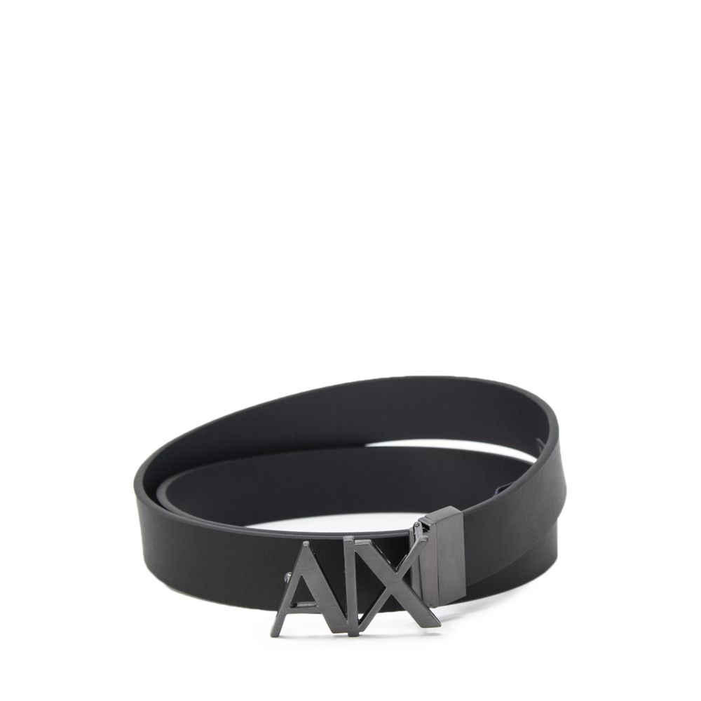 Armani Exchange Men's Black Leather Belt with AX Logo Buckle