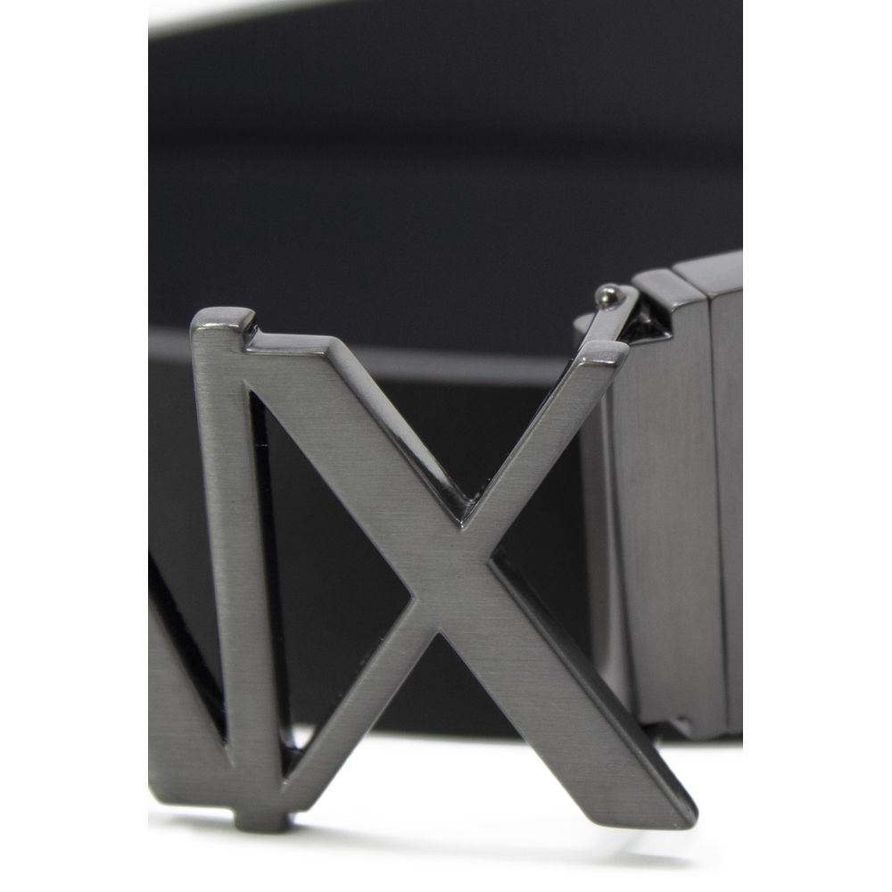 Armani Exchange Men's Black Leather Belt with AX Logo Buckle