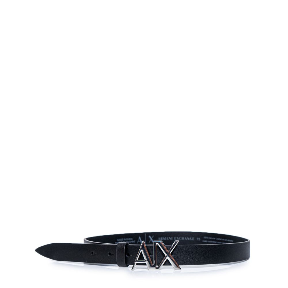 Armani Exchange Women's Black Leather Belt with Logo Buckle A|X