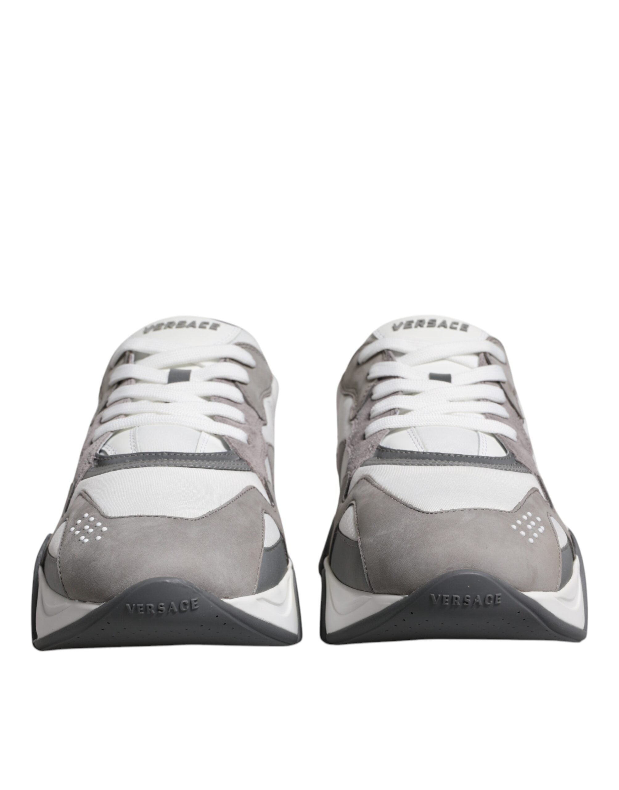 Versace Squalo Low Top Chunky Sneakers in Grey Leather and Neoprene