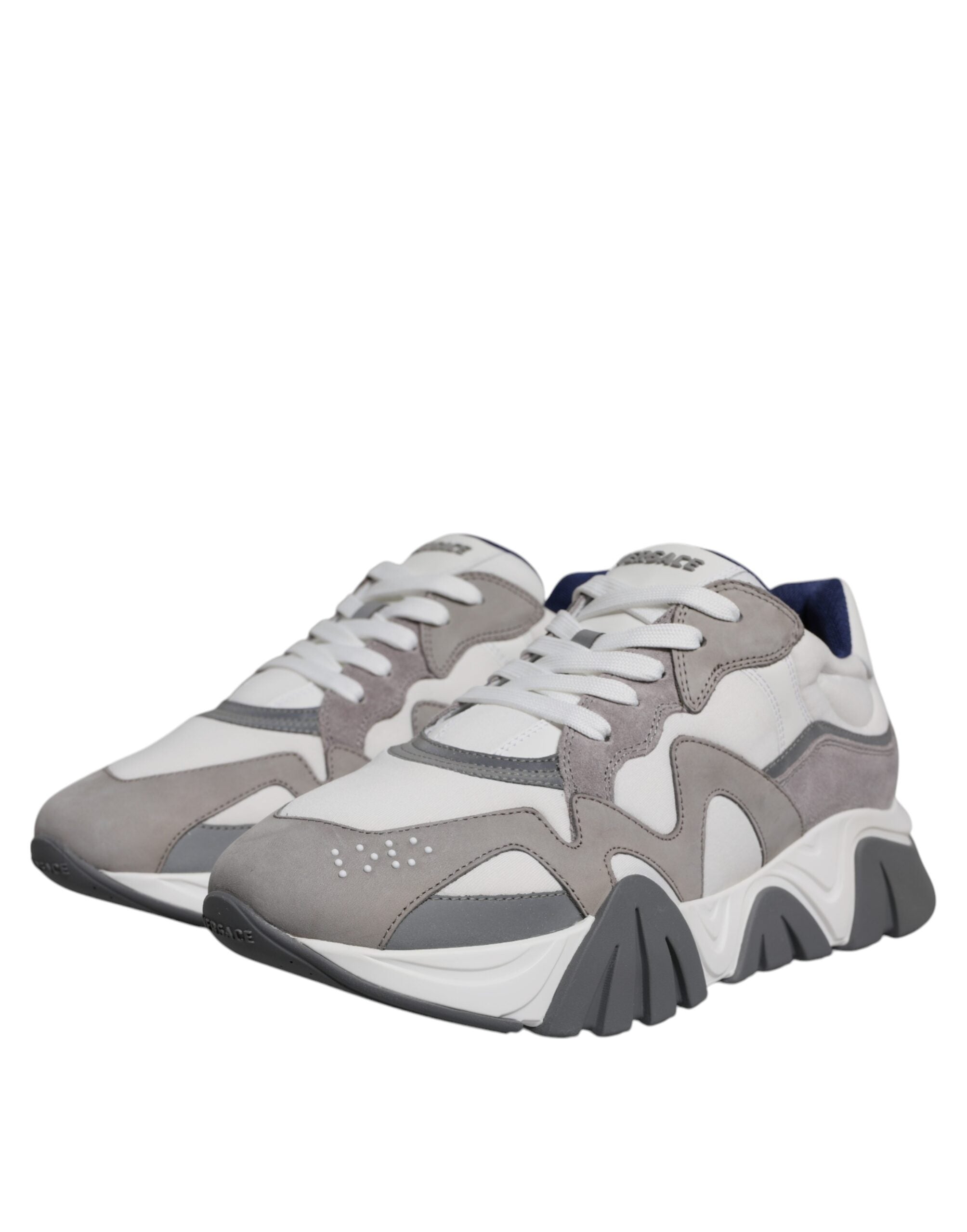 Versace Squalo Low Top Chunky Sneakers in Grey Leather and Neoprene