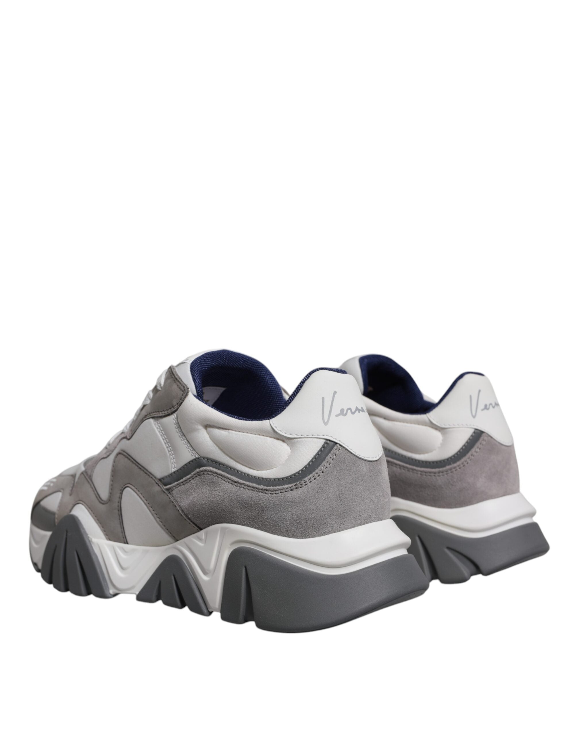 Versace Squalo Low Top Chunky Sneakers in Grey Leather and Neoprene