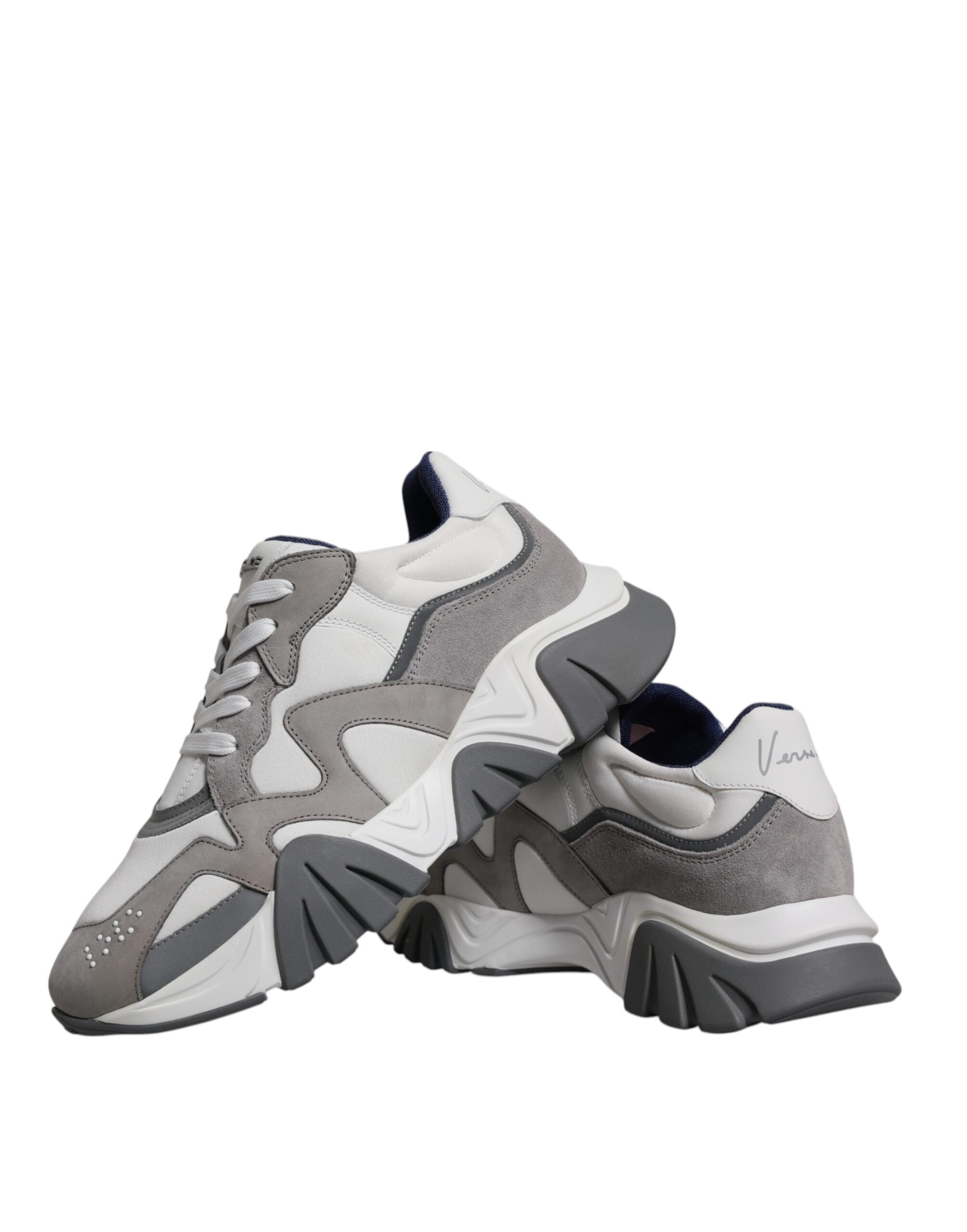 Versace Squalo Low Top Chunky Sneakers in Grey Leather and Neoprene