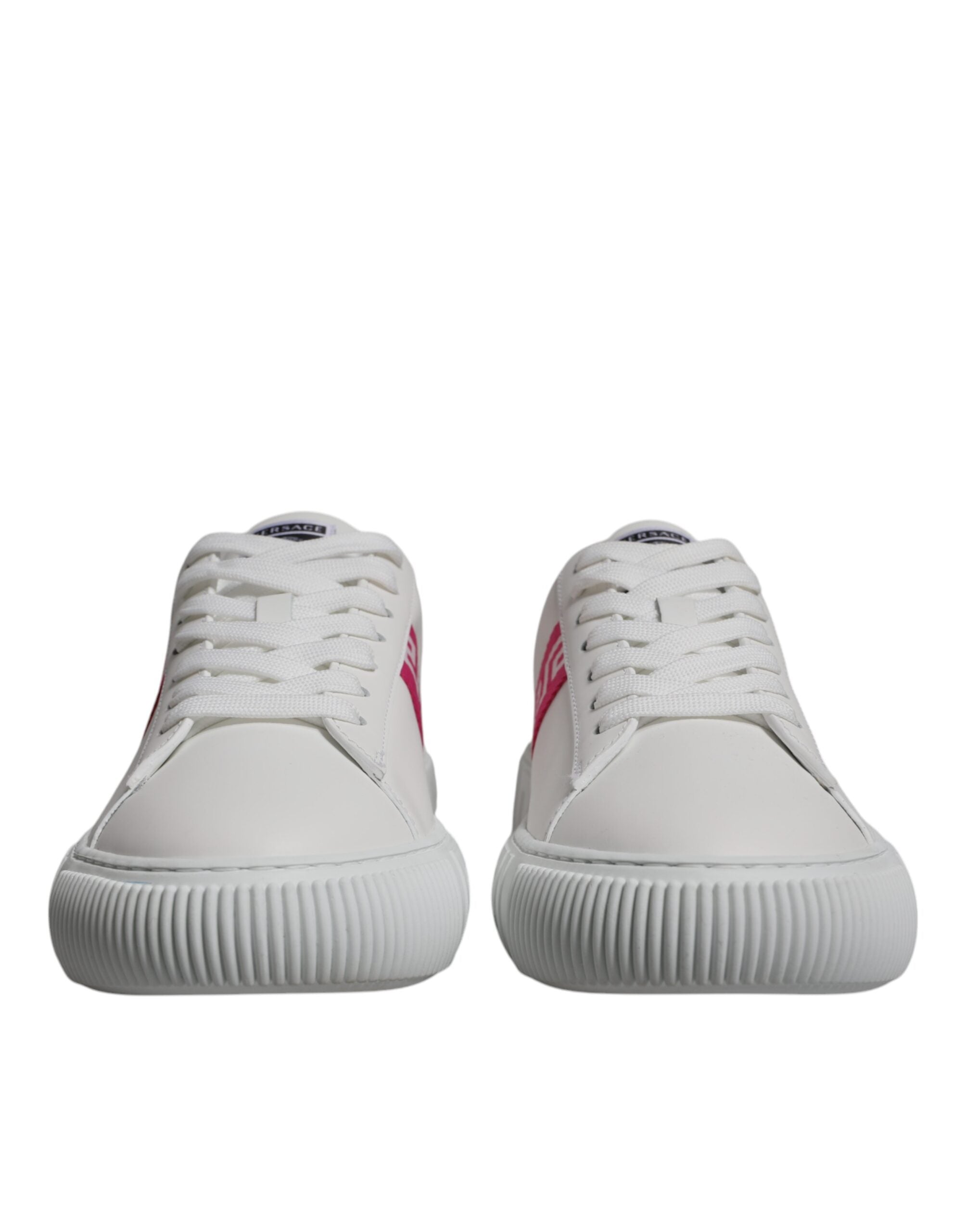 Versace Greca Platform Sneakers in White and Pink Calfskin