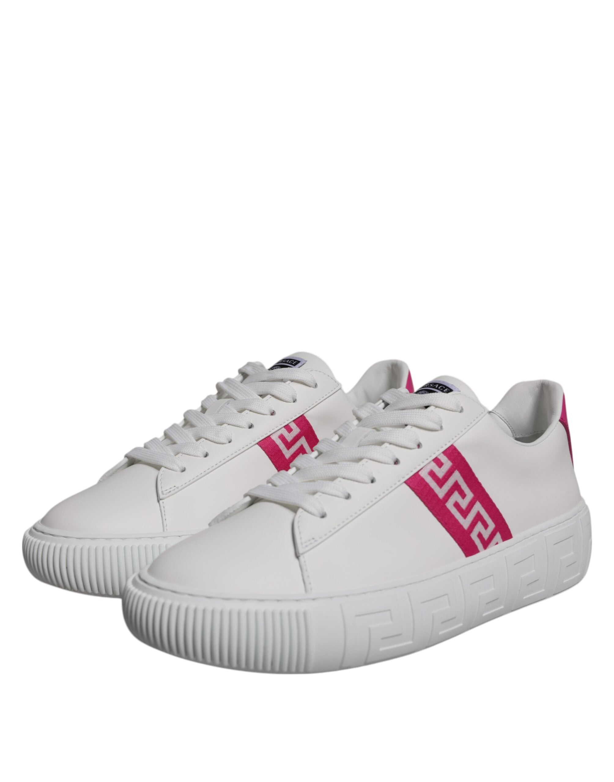 Versace Greca Platform Sneakers in White and Pink Calfskin