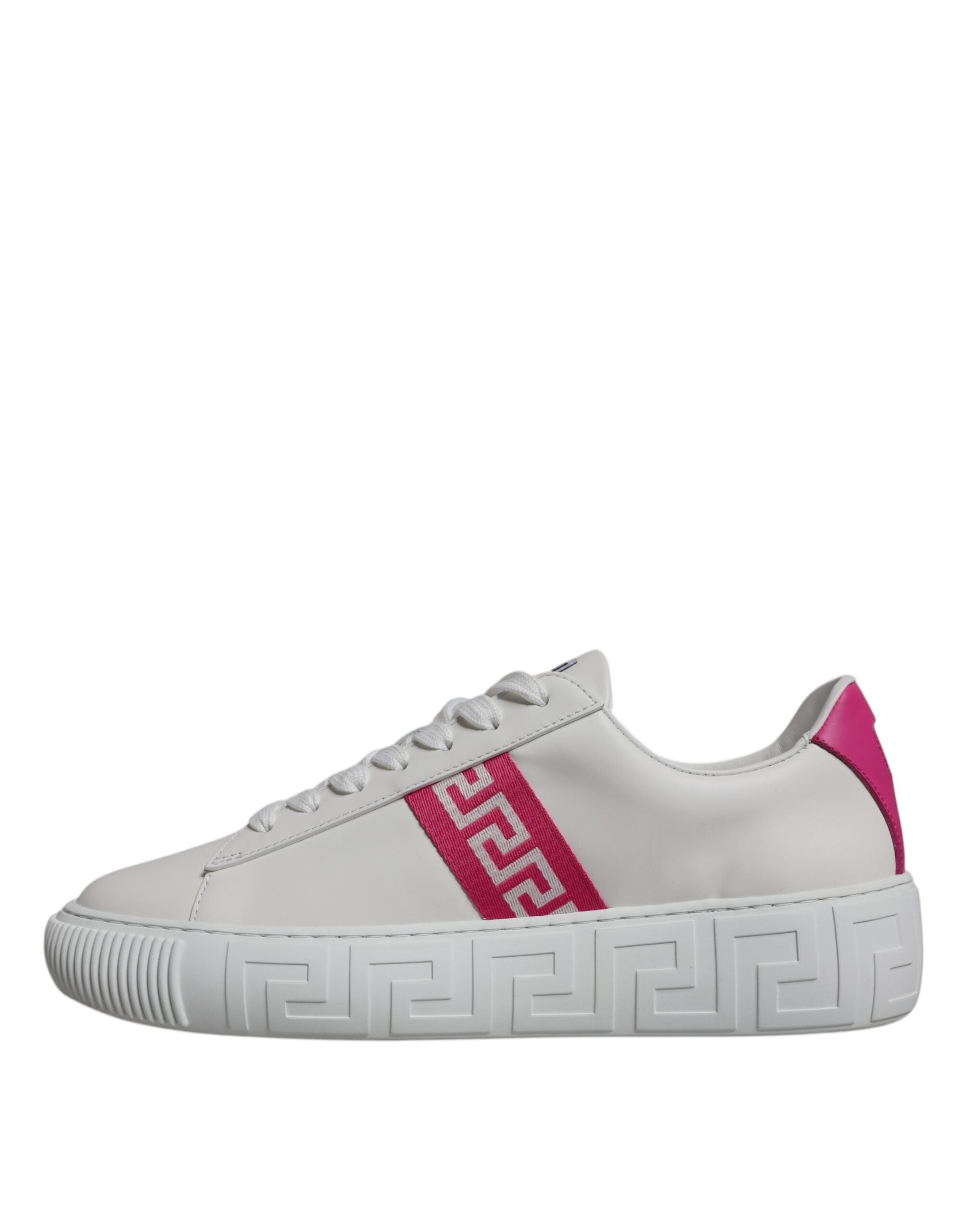 Versace Greca Platform Sneakers in White and Pink Calfskin