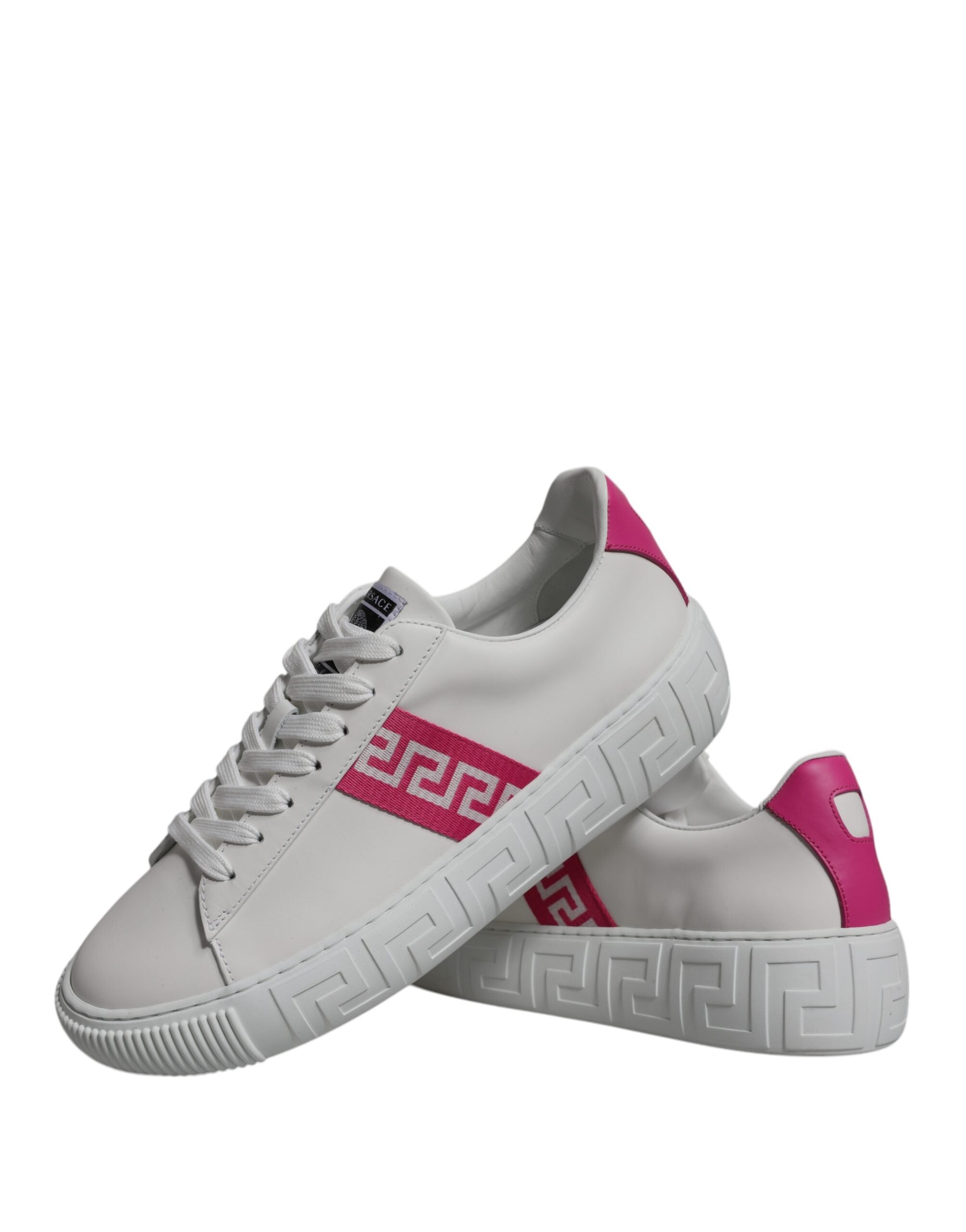 Versace Greca Platform Sneakers in White and Pink Calfskin