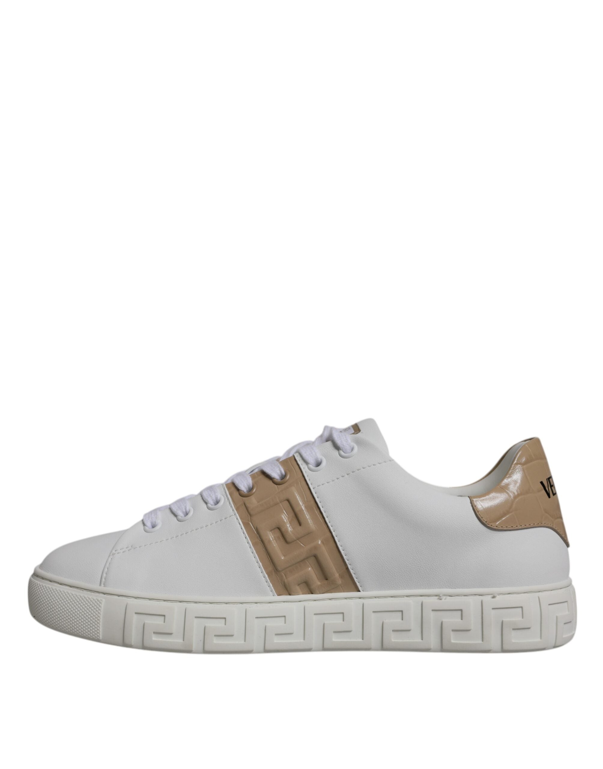 Versace Greca Low-Top Sneakers in White and Brown TPU