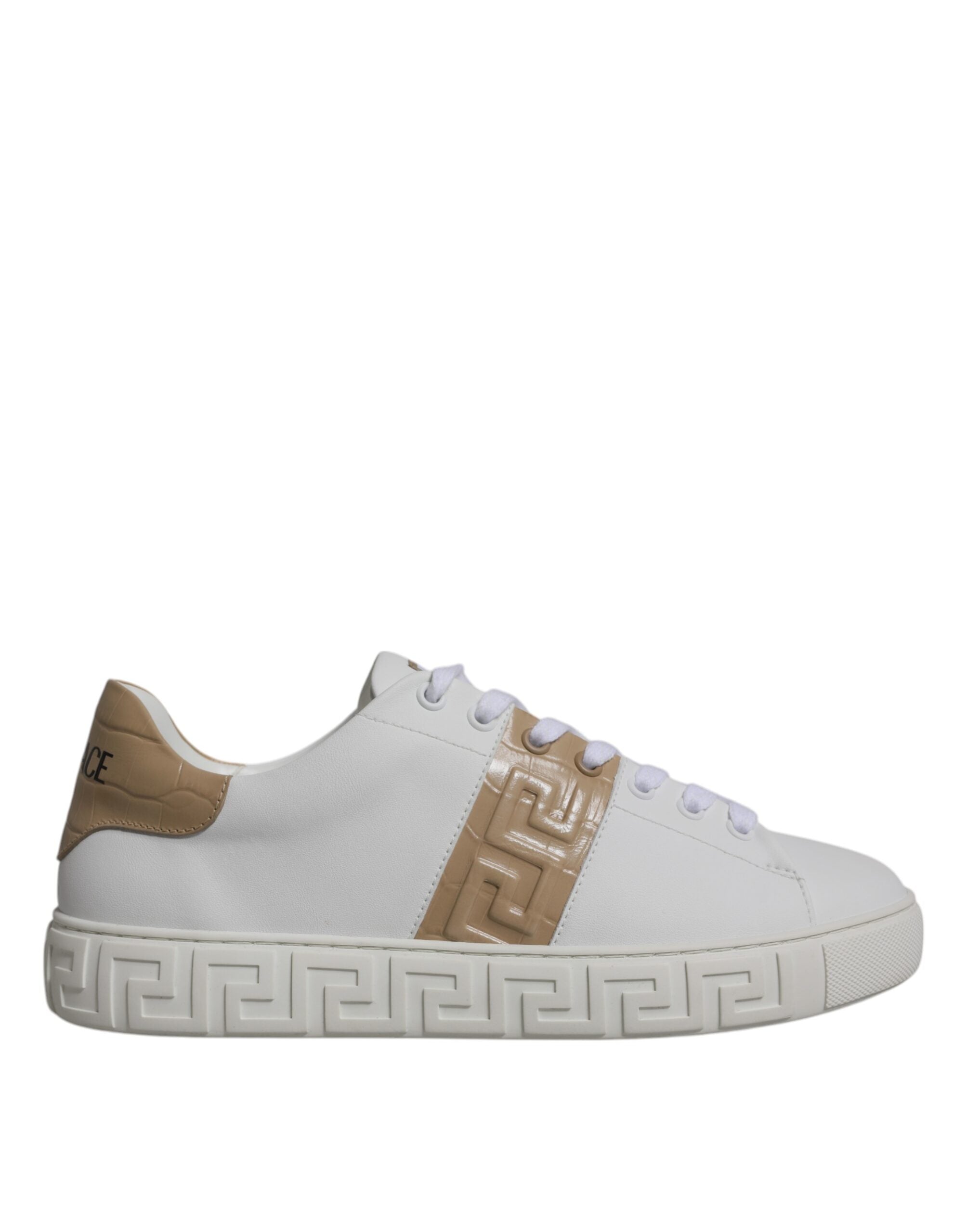 Versace Greca Low-Top Sneakers in White and Brown TPU