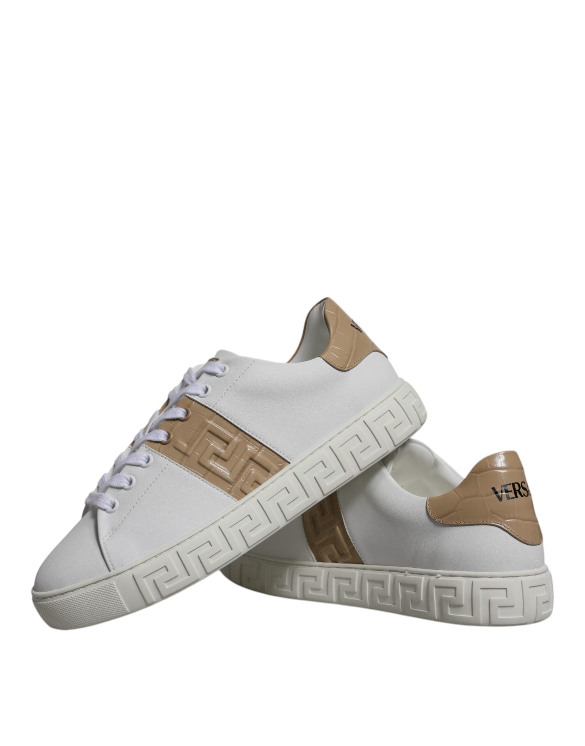 Versace Greca Low-Top Sneakers in White and Brown TPU