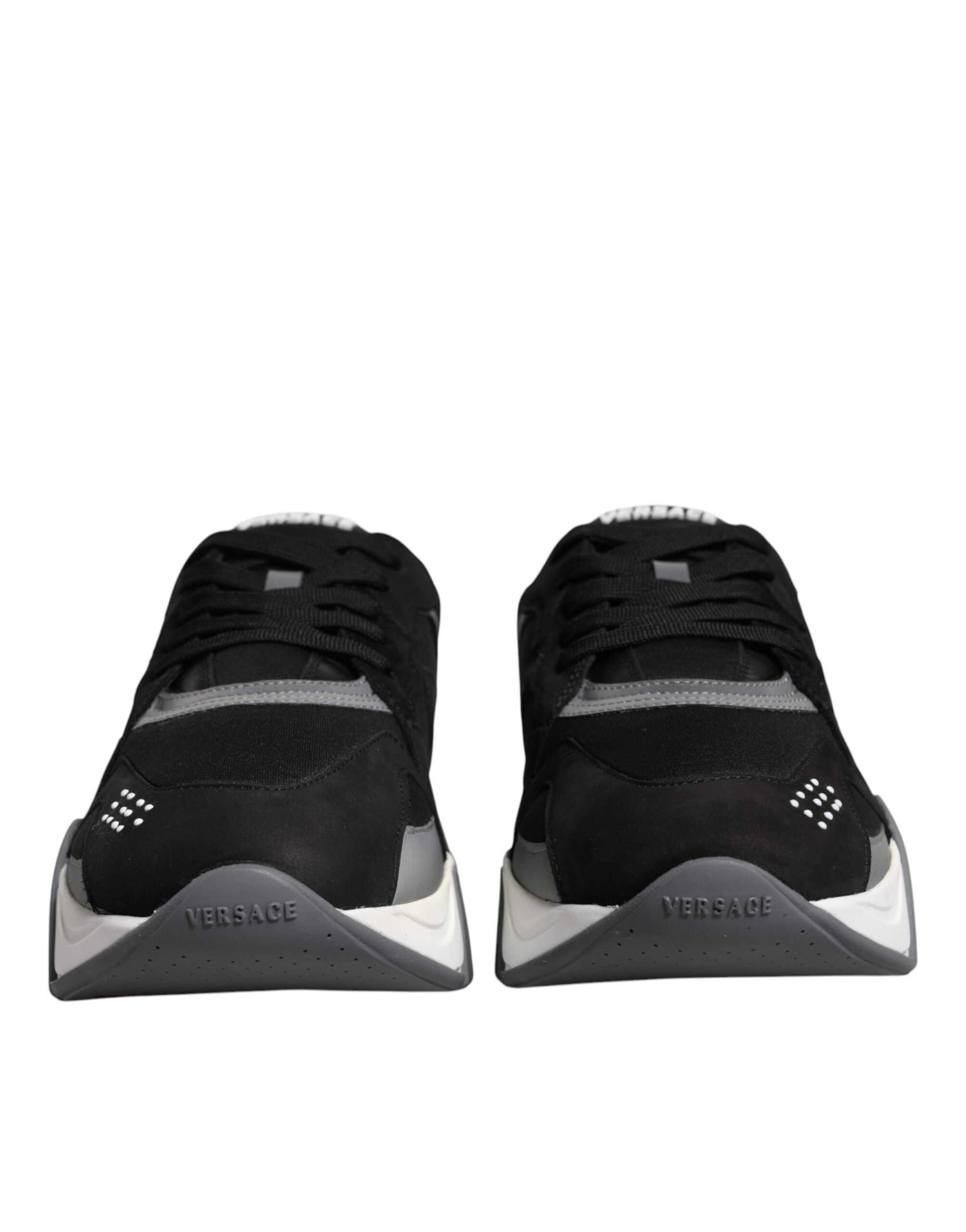 Versace Squalo Low Top Chunky Sneakers in Black Leather and Neoprene
