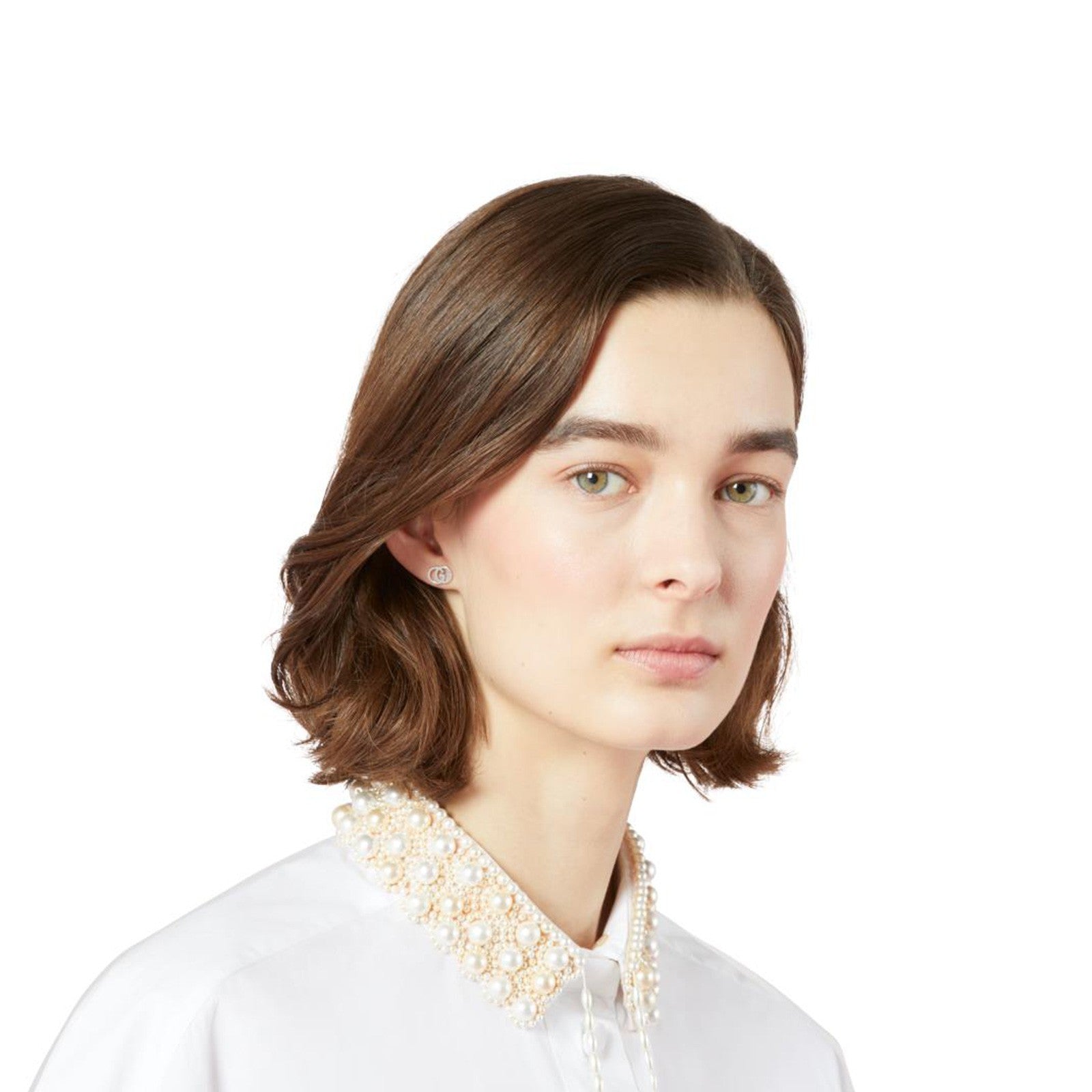 Gucci Running G Stud Earrings in 18k White Gold YBD094074001