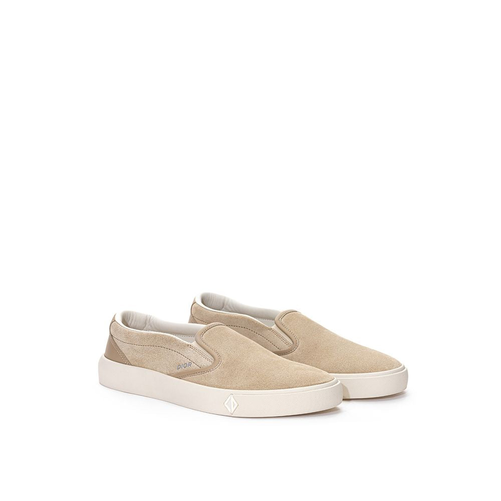 Dior Slip-On Loafers in Beige Suede, Leather Inserts and Rubber Sole
