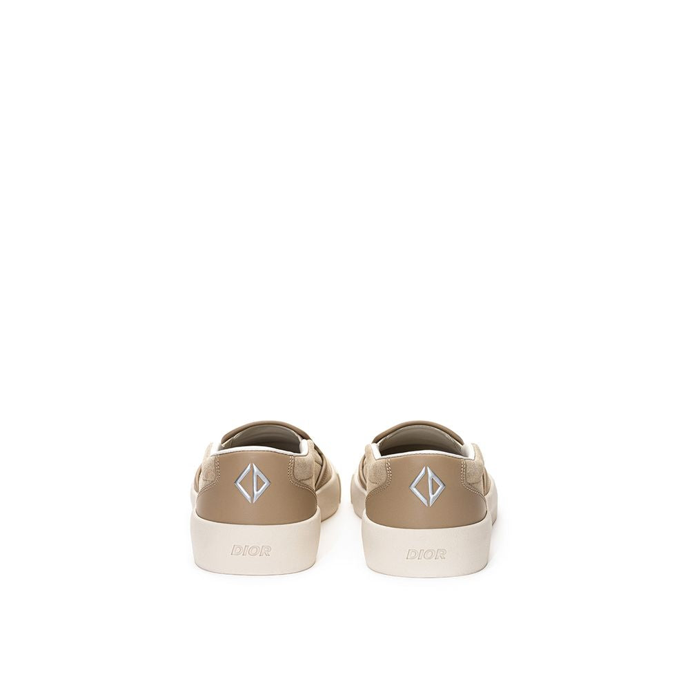 Dior Slip-On Loafers in Beige Suede, Leather Inserts and Rubber Sole