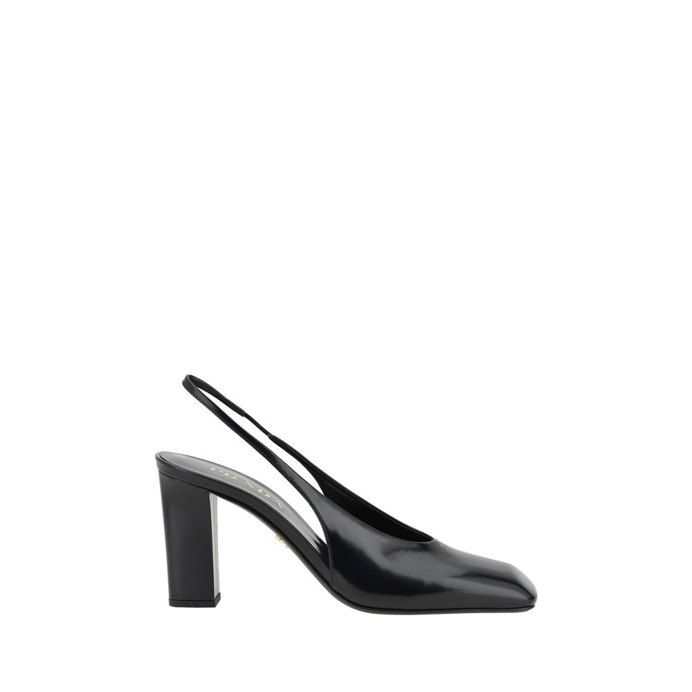 Prada Black Leather Square-Toe Slingback Pumps