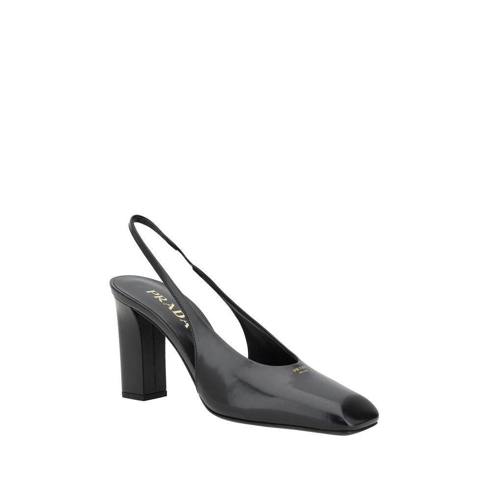 Prada Black Leather Square-Toe Slingback Pumps