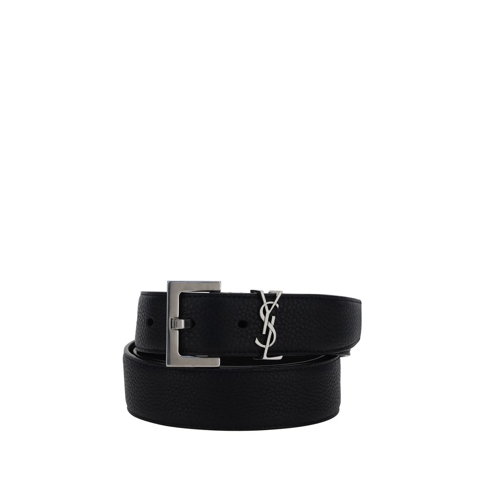 Saint Laurent Black Leather Belt with YSL Logo Loop