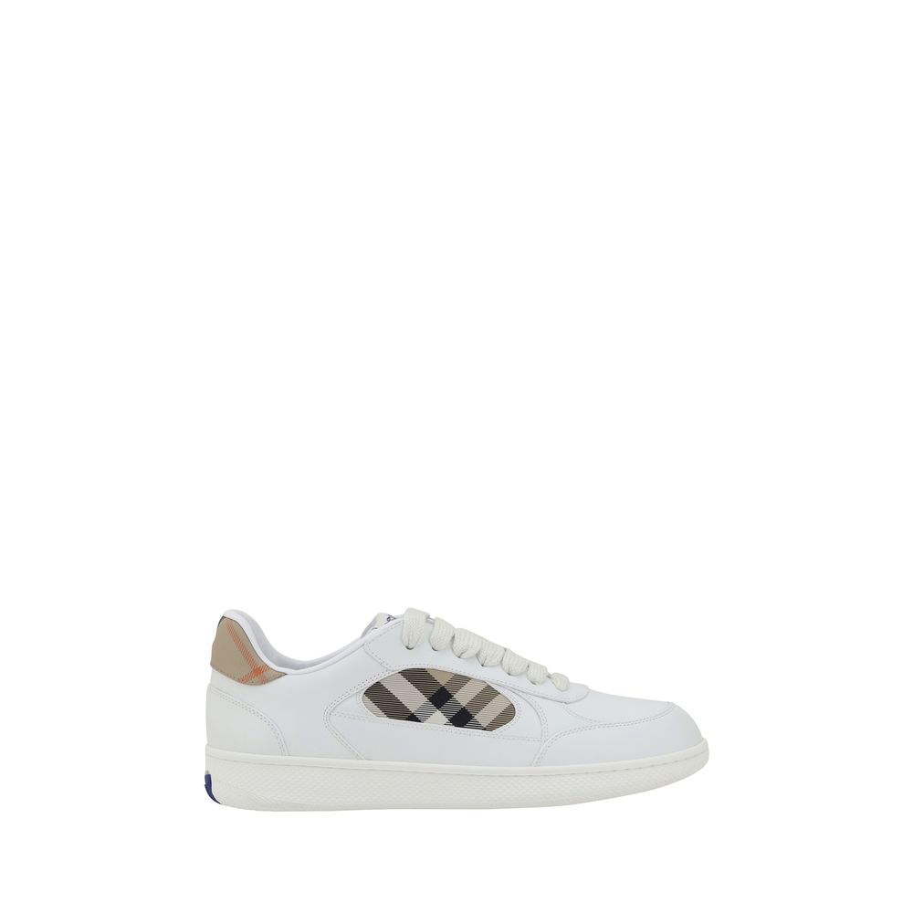 Burberry Low-Top Sneakers in White Leather with Check Side Panel and EKD