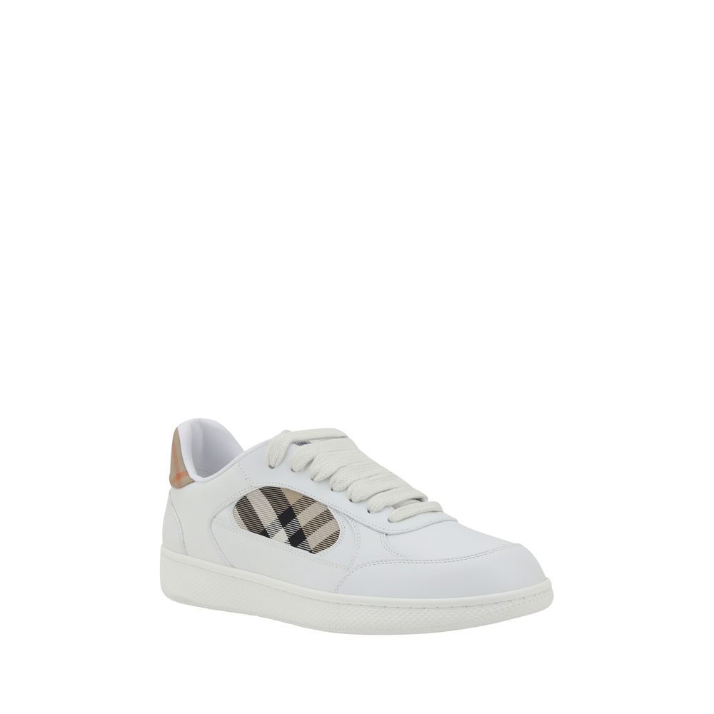Burberry Low-Top Sneakers in White Leather with Check Side Panel and EKD