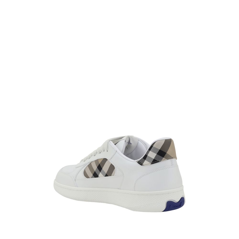 Burberry Low-Top Sneakers in White Leather with Check Side Panel and EKD