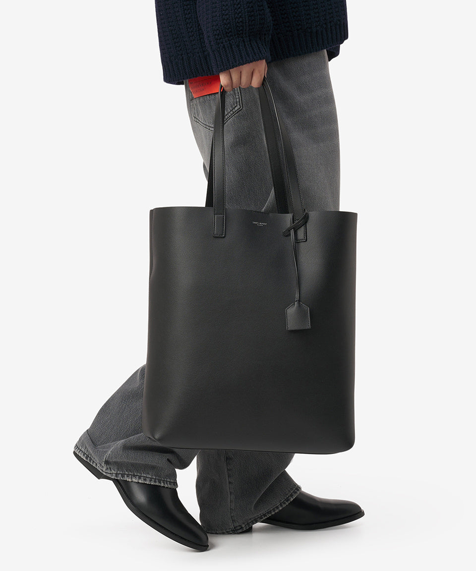 Saint Laurent Bold Black Leather Men's Shopping Bag