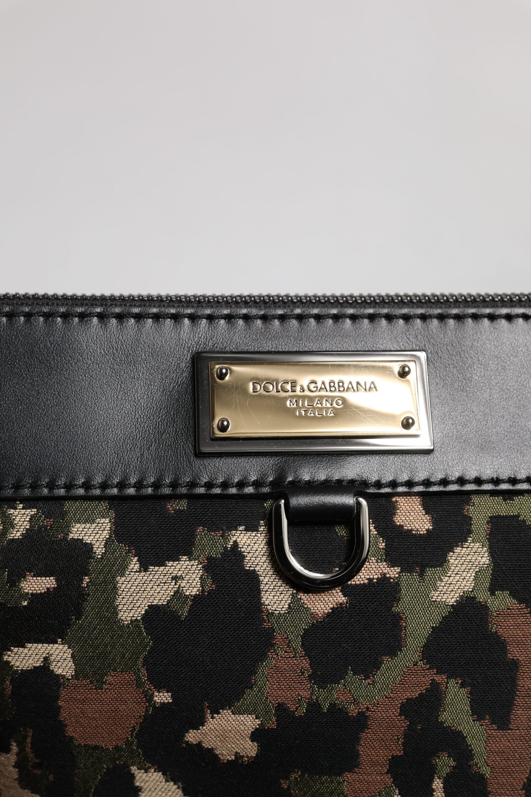 Dolce & Gabbana Multicolor Leopard Jacquard Print Logo Plaque Pouch Bag