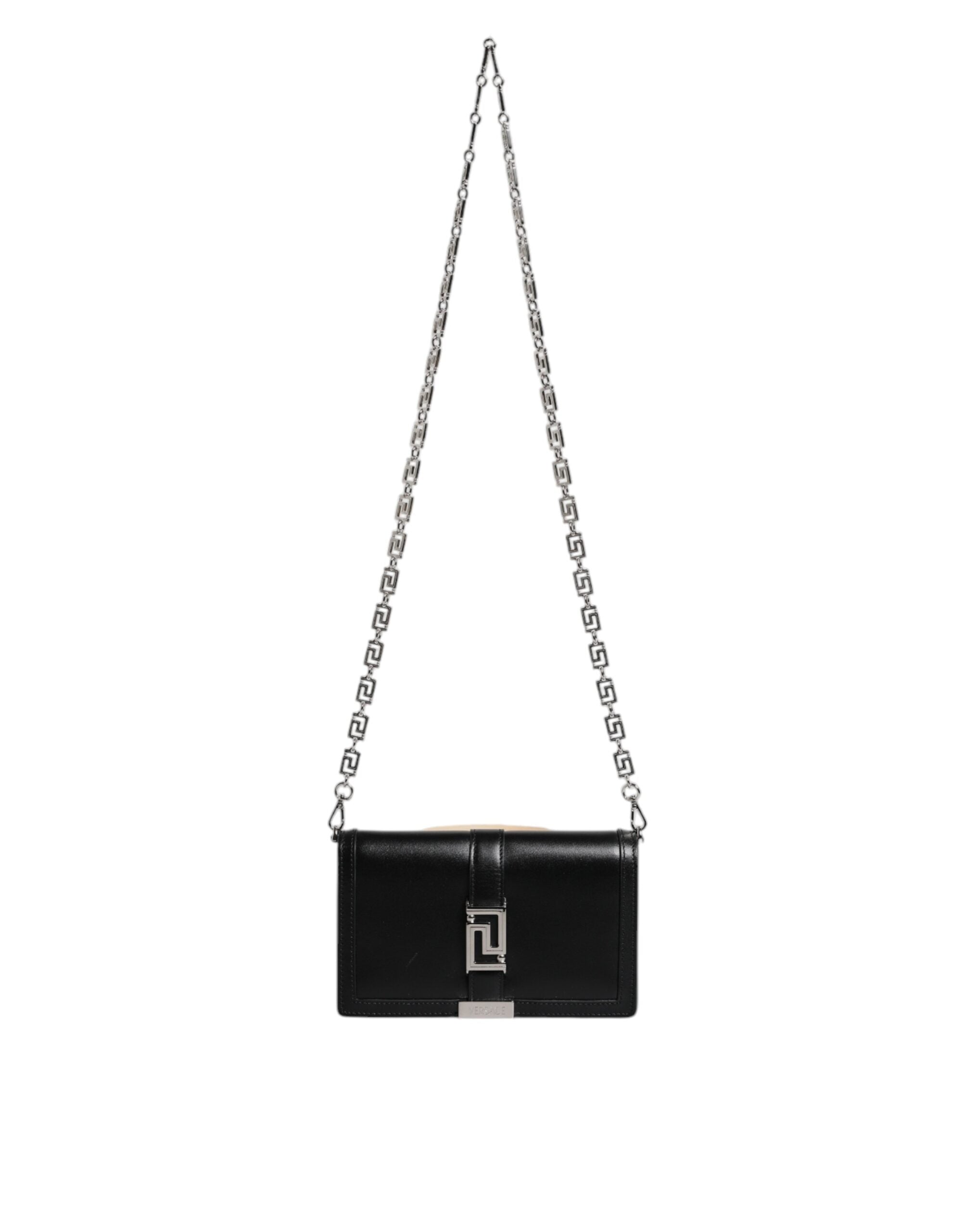 Versace Black Calfskin Shoulder Bag, 100cm Chain