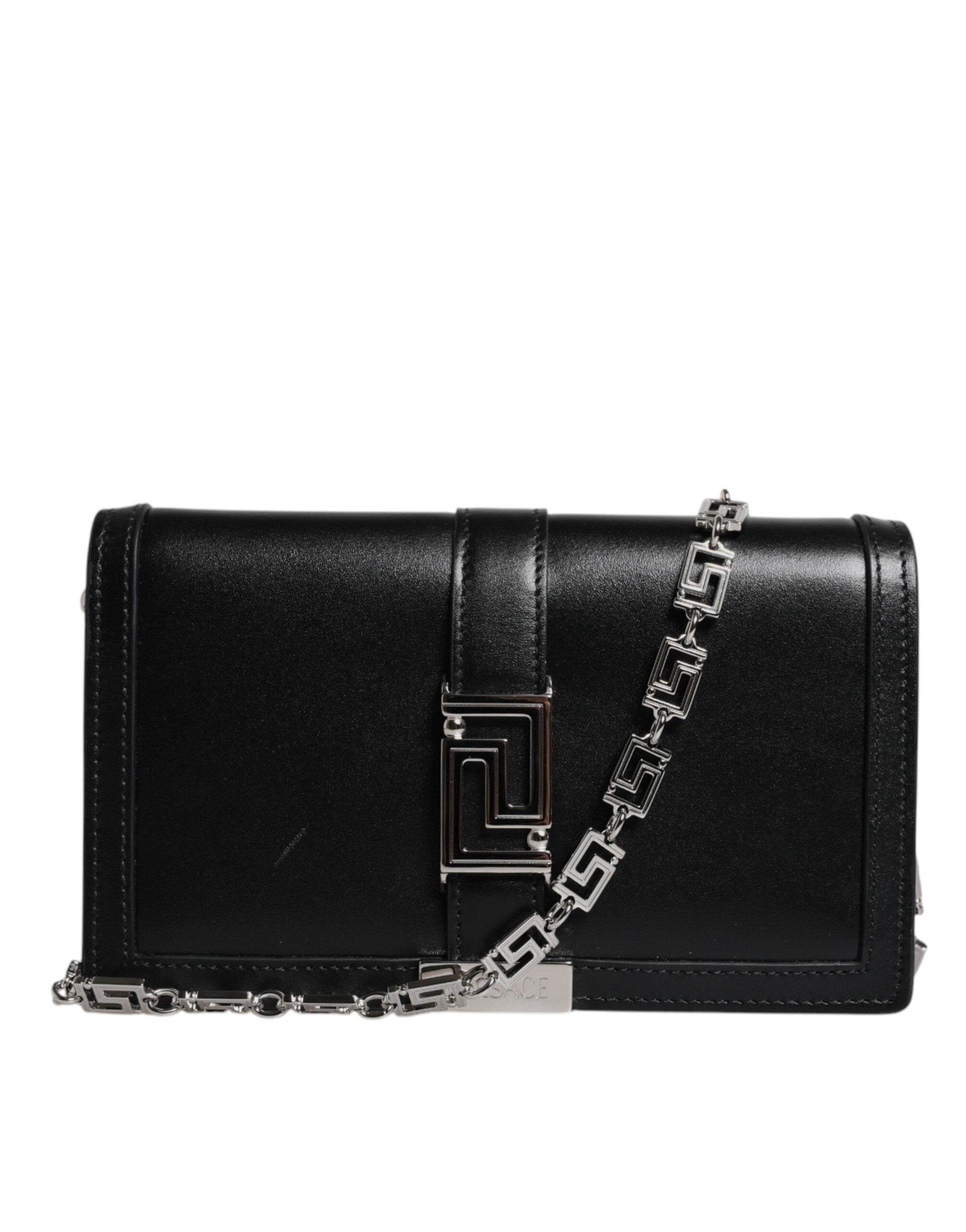 Versace Black Calfskin Shoulder Bag, 100cm Chain