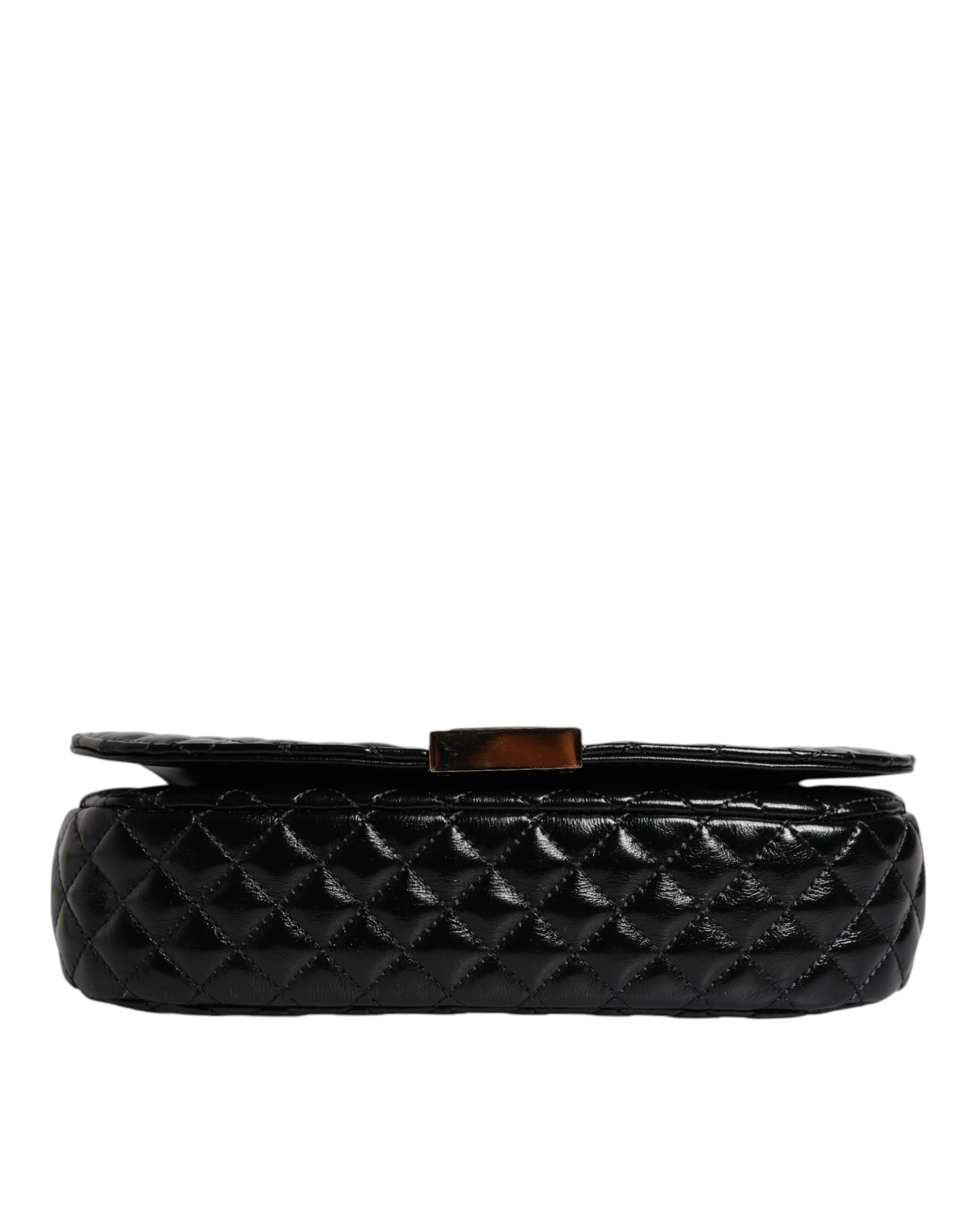 Versace Quilted Shoulder Bag in Black Calfskin, Adjustable 53cm Shoulder Strap