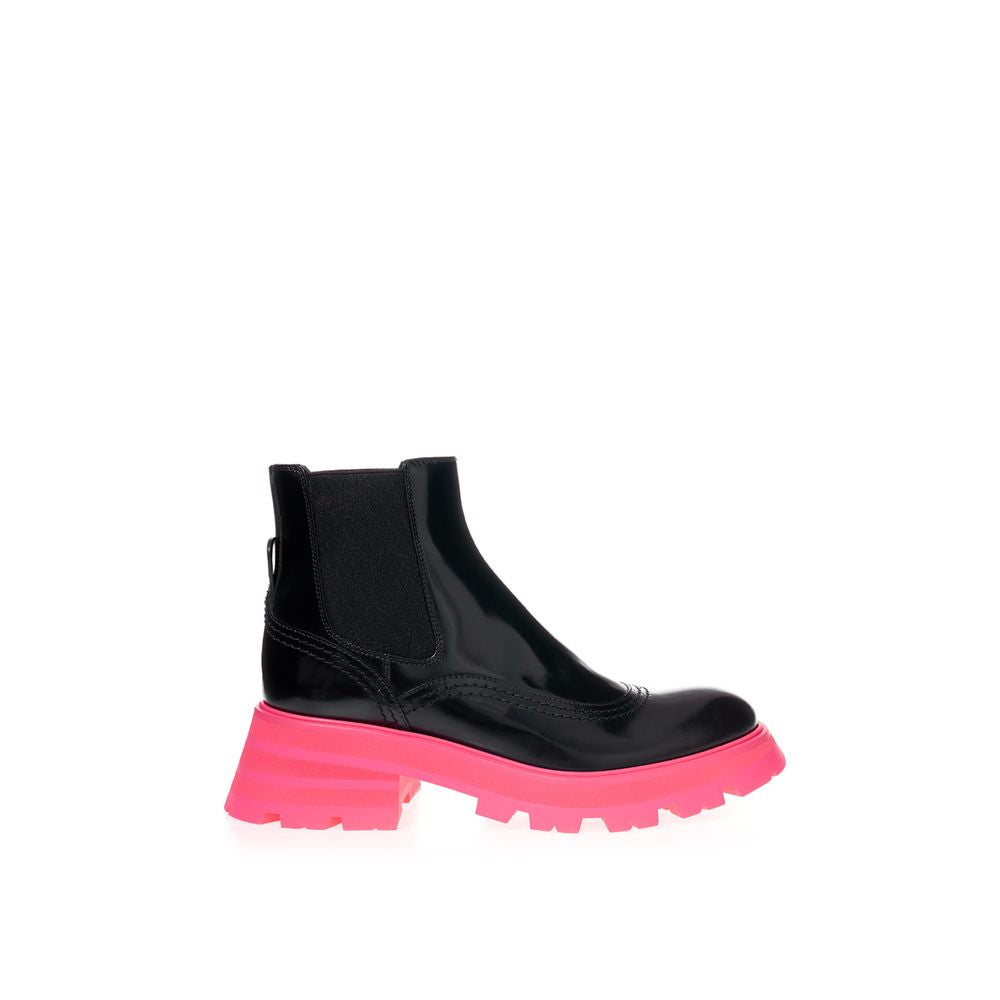 Alexander McQueen Brushed Leather Chelsea Boot with Fluorescent Pink Sole
