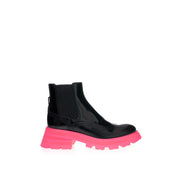 Alexander McQueen Brushed Leather Chelsea Boot with Fluorescent Pink Sole