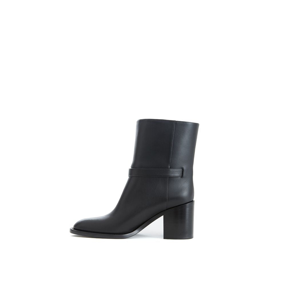Burberry Black Leather Ankle Boots with Buckle Strap and Logo