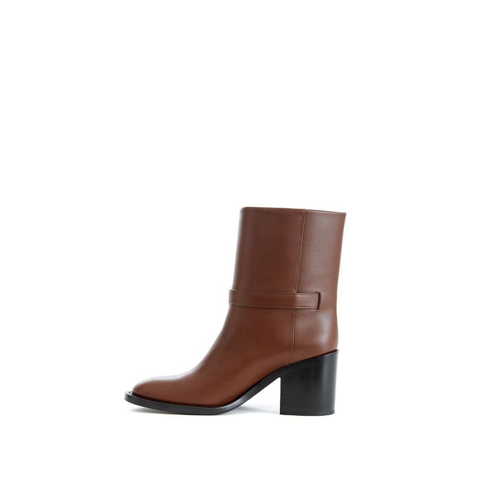 Burberry Brown Leather Ankle Boots with Buckle Strap and Logo