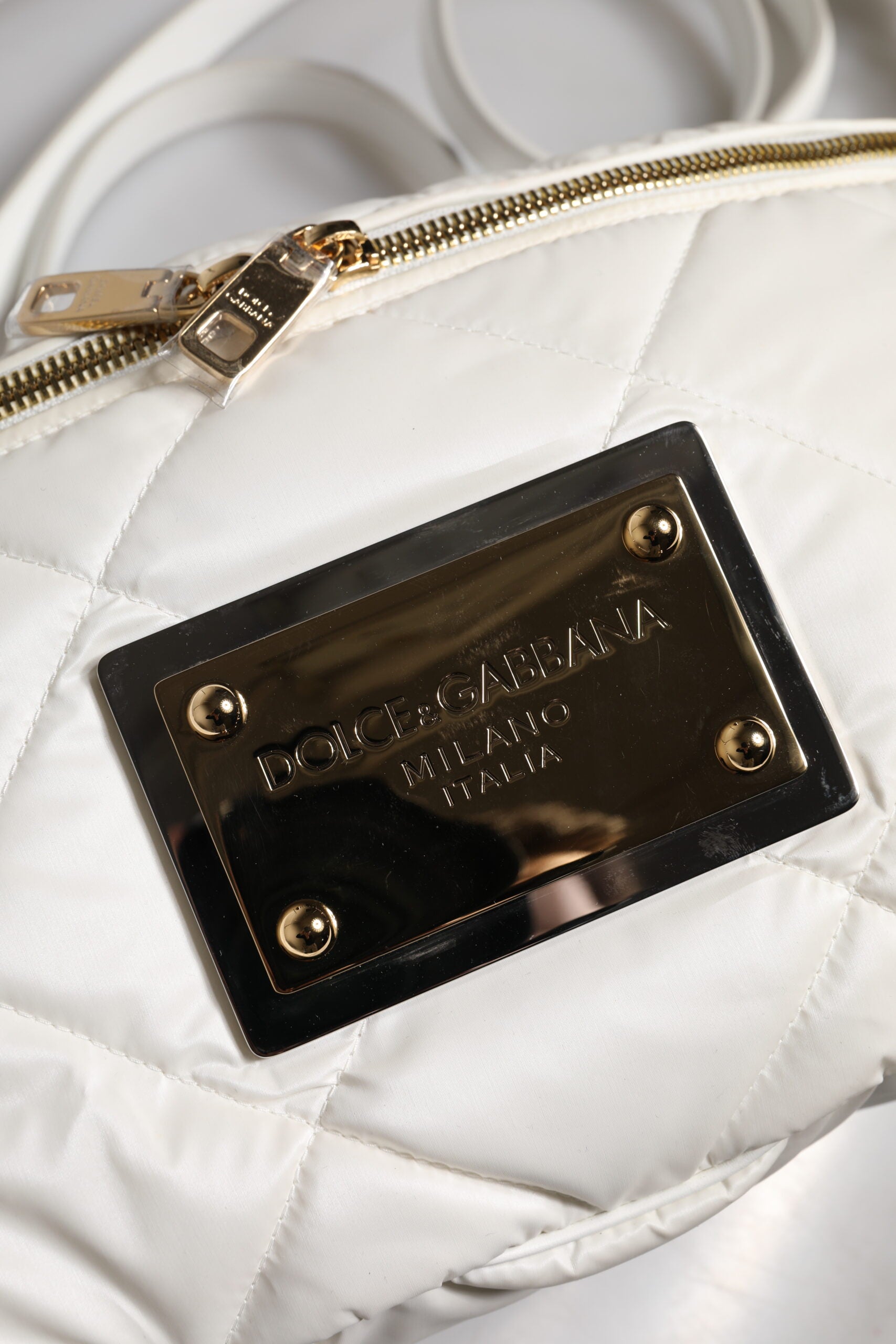 Dolce & Gabbana White Quilted Logo Plaque Belt Waist Fanny Pack Bag