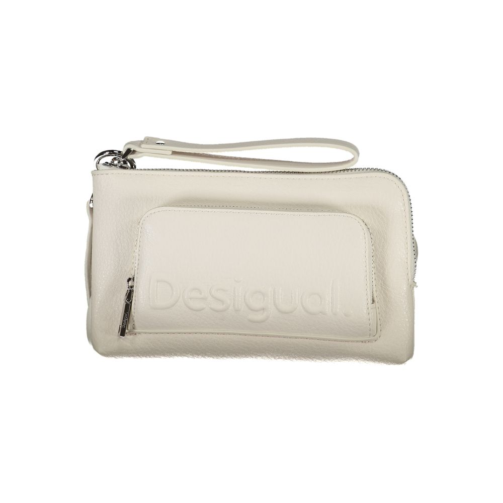 Desigual Shoulder Bag with Removable Chain in White Polyurethane