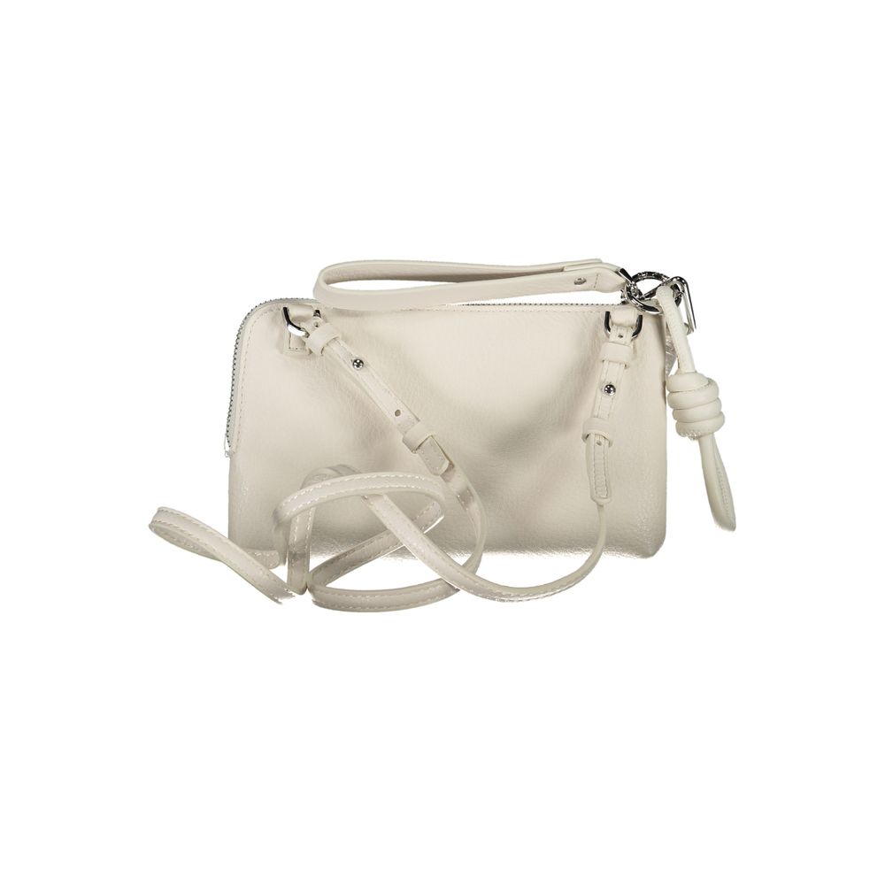 Desigual Shoulder Bag with Removable Chain in White Polyurethane