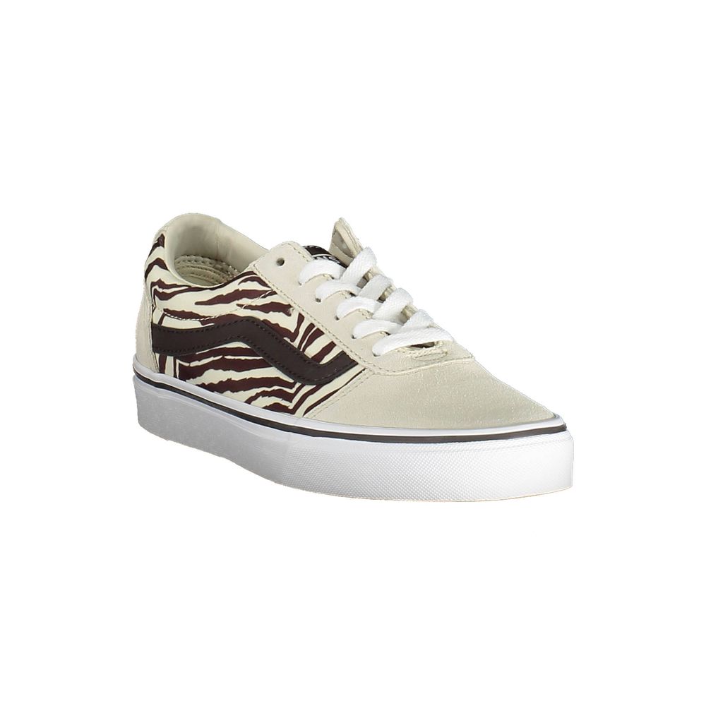 Vans Low Top Sneakers in Beige Leather and Polyester, Contrasting Details