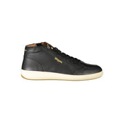 Blauer Men's Black Leather Sneakers with Contrasting Blue Details and Logo