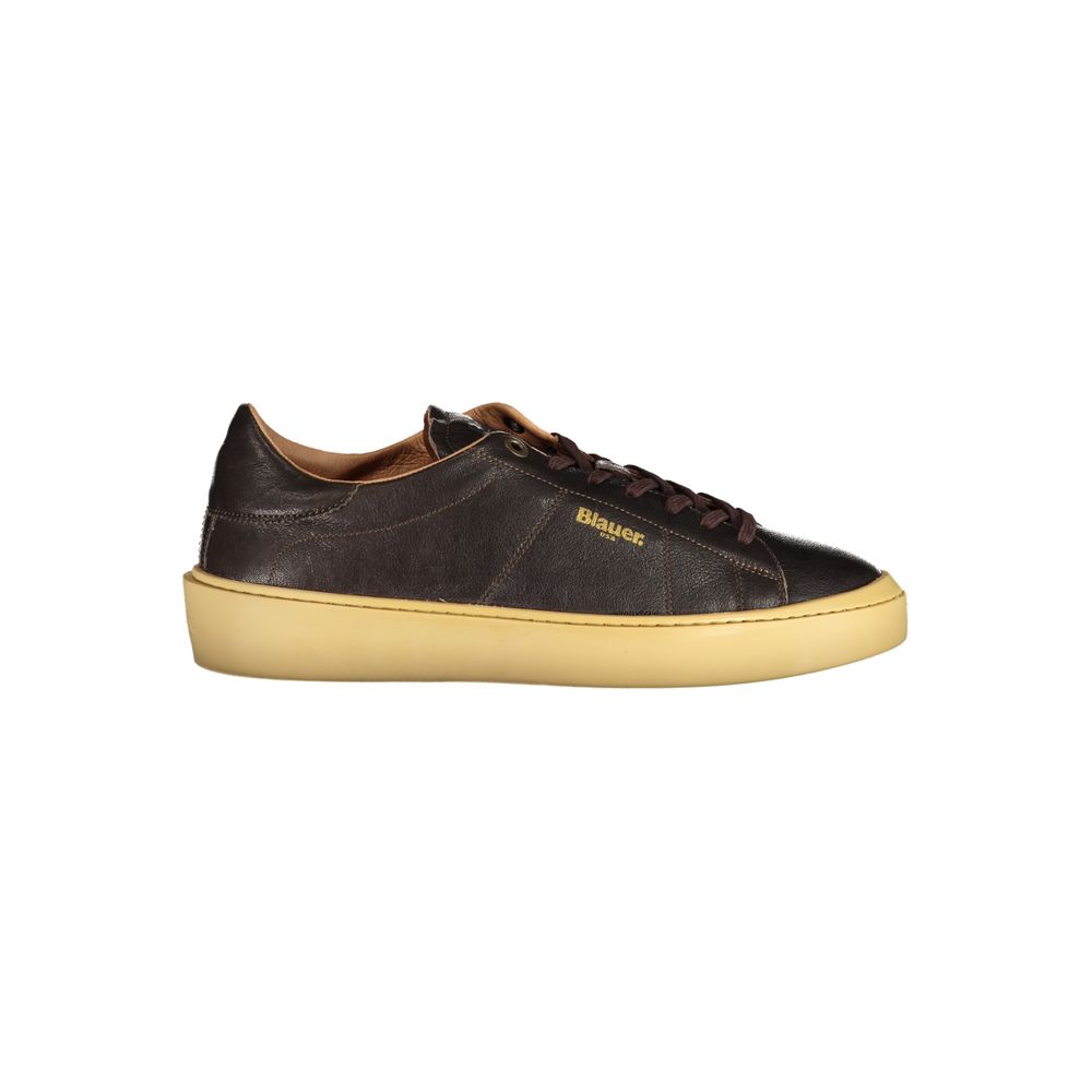 Blauer Men's Brown Leather Sneakers with Contrasting Details and Removable Insole