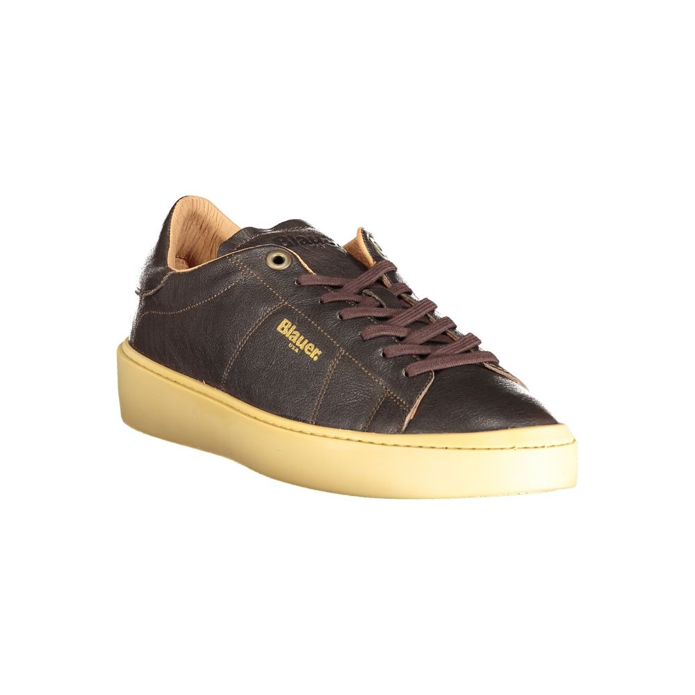 Blauer Men's Brown Leather Sneakers with Contrasting Details and Removable Insole