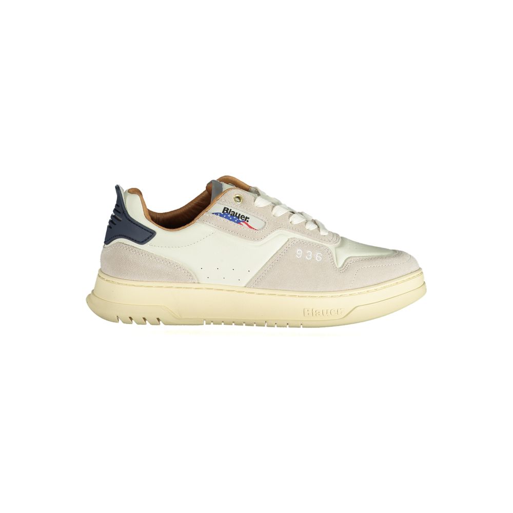 Blauer Men's White Sports Sneakers with Contrasting Details and Logo Embroidery