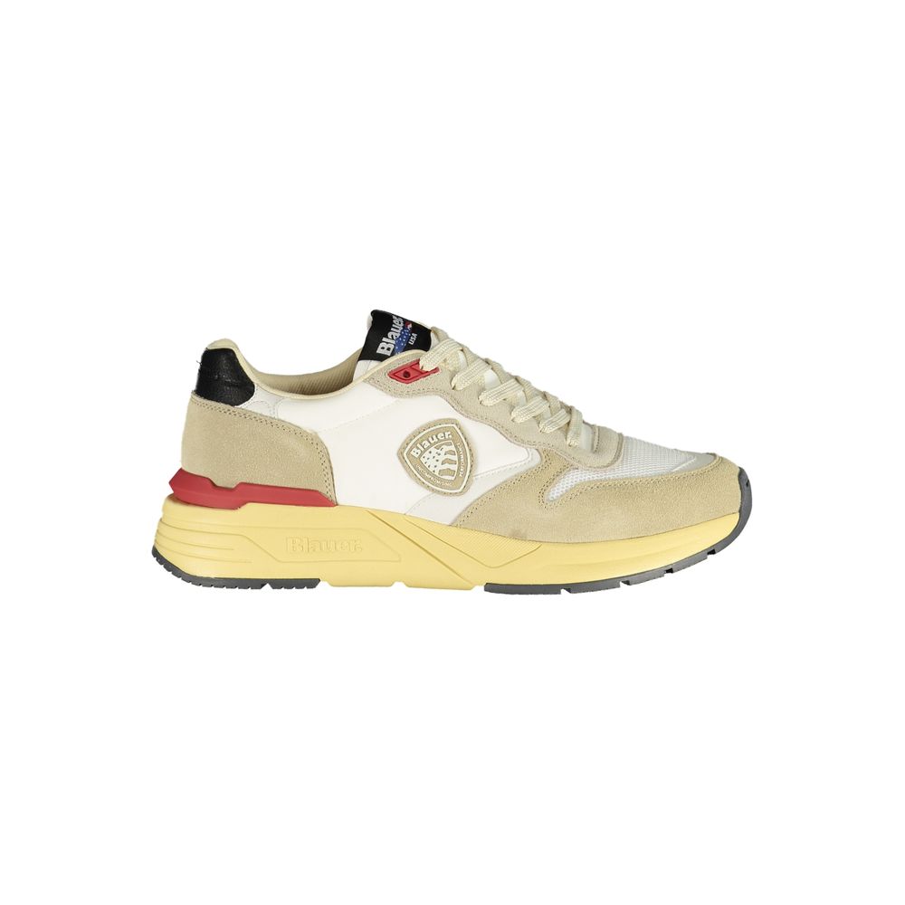 Blauer Men's Beige Leather Sports Sneakers with Contrasting Details and Logo