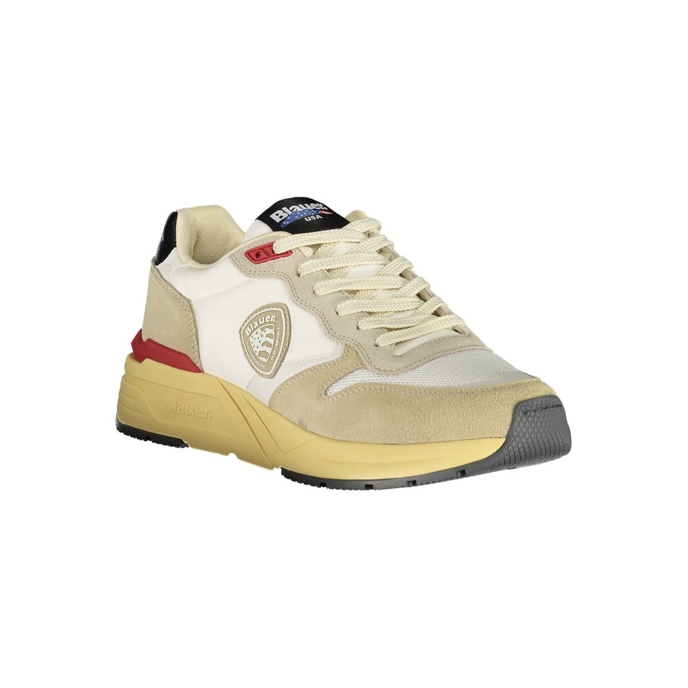 Blauer Men's Beige Leather Sports Sneakers with Contrasting Details and Logo