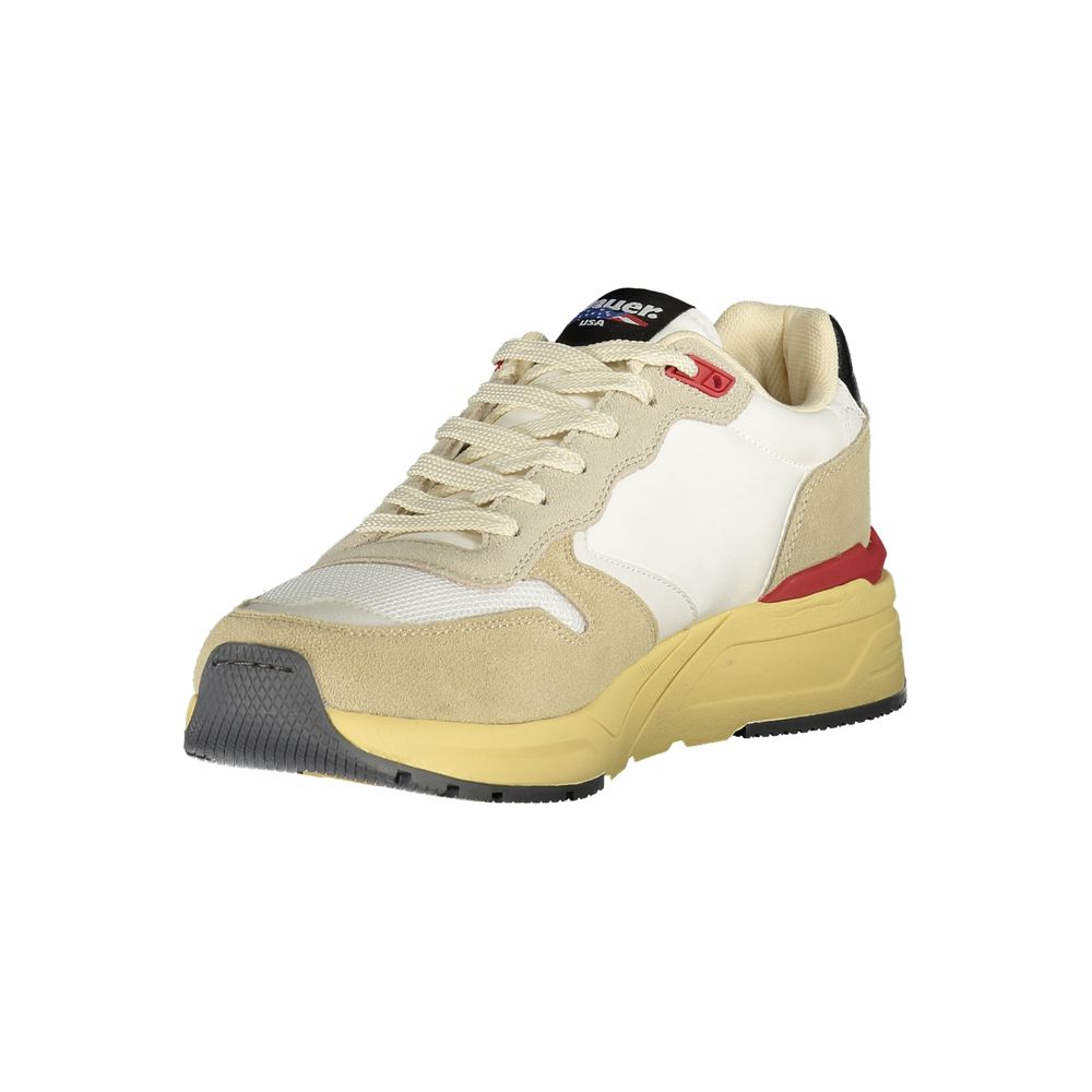 Blauer Men's Beige Leather Sports Sneakers with Contrasting Details and Logo