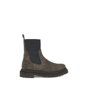 Brunello Cucinelli Men's Brown Suede Ankle Boots with Monile Detail and Gyro Ankle
