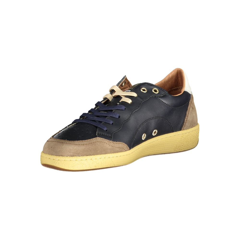 Blauer Men's Brown Leather Sneakers with Contrasting Details and Logo